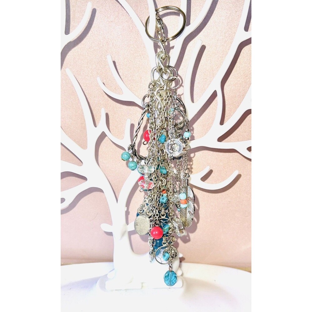 Bag Charm/Key Chain Handmade Vintage Jewels Crystals Dreamcatchers Aqua Handmade